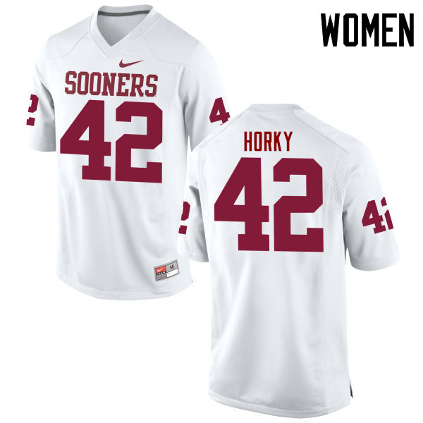 Women Oklahoma Sooners #42 Wesley Horky College Football Jerseys Game-White - Click Image to Close